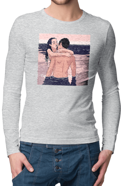 Чоловічий лонгслів з принтом "Парочка Обнімається В Річці". Голо, кохання, пара. 2070702