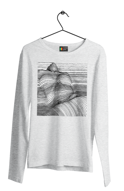 Чоловічий лонгслів з принтом "Дівчина В Смужку". Гола, сиськи. 2070702