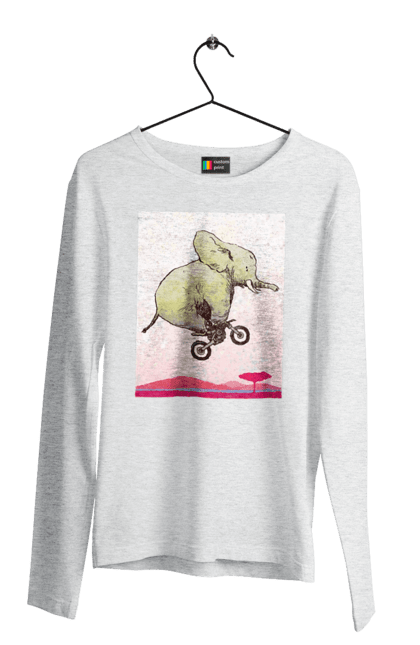 Чоловічий лонгслів з принтом "Слон На Мотоциклі". Мотоцикл, політ, слон. 2070702