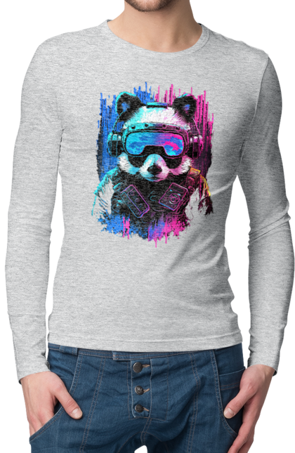Чоловічий лонгслів з принтом "Панда в VR шолом". Віртуальна реальність, гік, панда, персонаж, шолом. 2070702