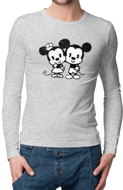 Мужской лонгслив с принтом Микки Маус и Минни Маус. Mickey mouse, minnie mouse, дисней, микки, микки маус, минни маус, мультфильм. 2070702