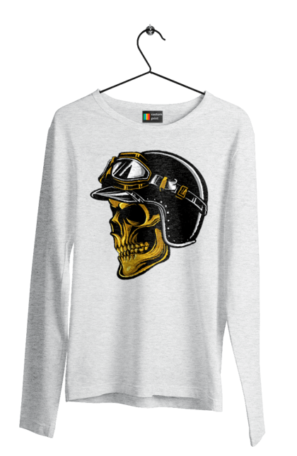 Чоловічий лонгслів з принтом "Череп в мотошоломі". Крутий, очі, череп, шолом. 2070702