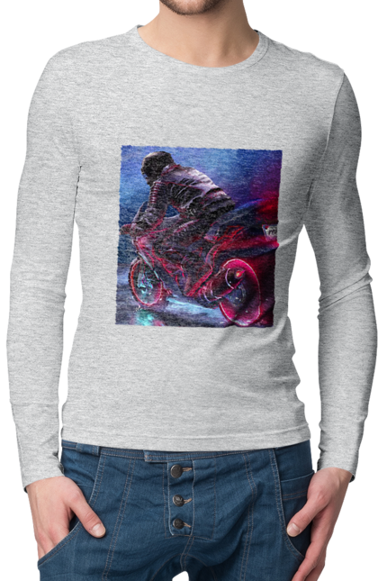 Чоловічий лонгслів з принтом "Мотоцикл". Motolove, мотолов, мотоцикл, опві, україна. 2070702