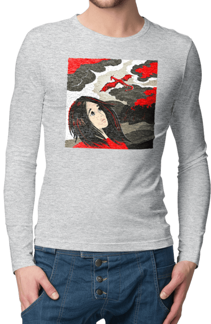 Men's longsleeve with prints Girl and dragon. Dragon, fantasy, romance, young woman. 2070702