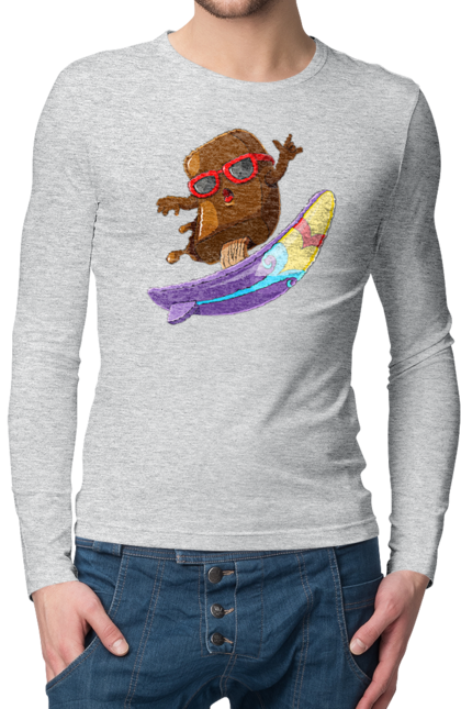 Men`s longsleeve with prints Morozhenko On The Surf. Glasses, ice cream, summer, surfing. 2070702