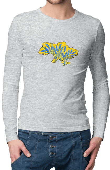 Men`s longsleeve with prints Ukraine. Grain, map, patriotic images, ukraine, ukrainian theme, wheat. 2070702