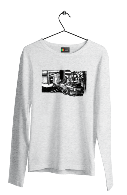 Men`s longsleeve with prints Dangerous Car on the roads of the streets. Black and white, car, dangerous, fast, machine, race. 2070702