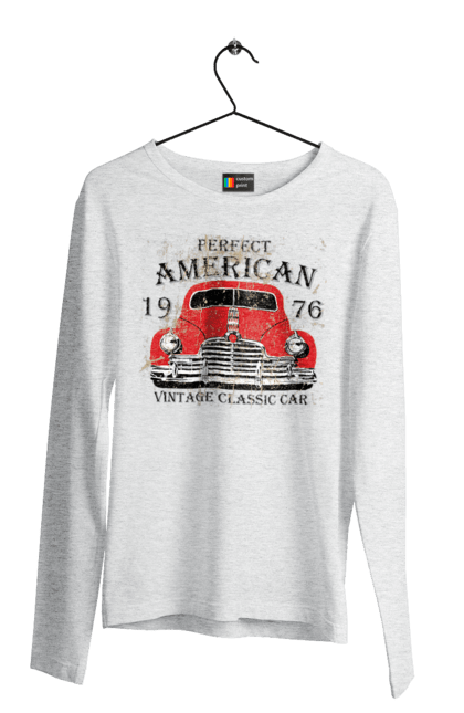 Чоловічий лонгслів з принтом "Машина вінтаж, 1976". 1976, вінтаж, машина. 2070702