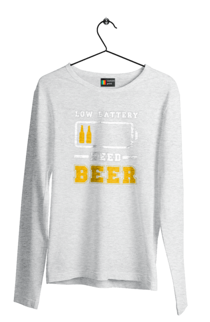 Men`s longsleeve with prints Low battery need beer. Alcohol, beer, brutals, funy prints, mans, summer. 2070702