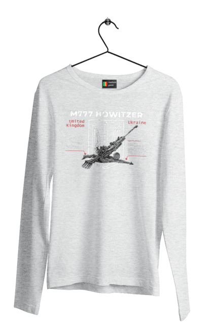 Men`s longsleeve with prints 155 мм M777. Archer, bayraktar, himars, howitzer, javelin, m777, patriot, weapons, zaluzhny. 2070702