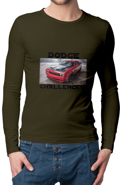 Чоловічий лонгслів з принтом "Додж челенджер". Авто, автомобіль, американська легенда, додж челенджер, класичний автомобіль, культове авто, масл кар, потужний автомобіль. 2070702