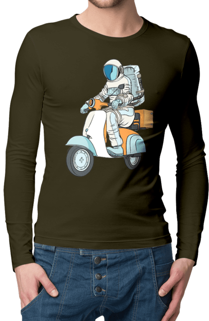 Men`s longsleeve with prints Astronaut on a motorcycle. Cosmonaut, motorcycle, space. 2070702
