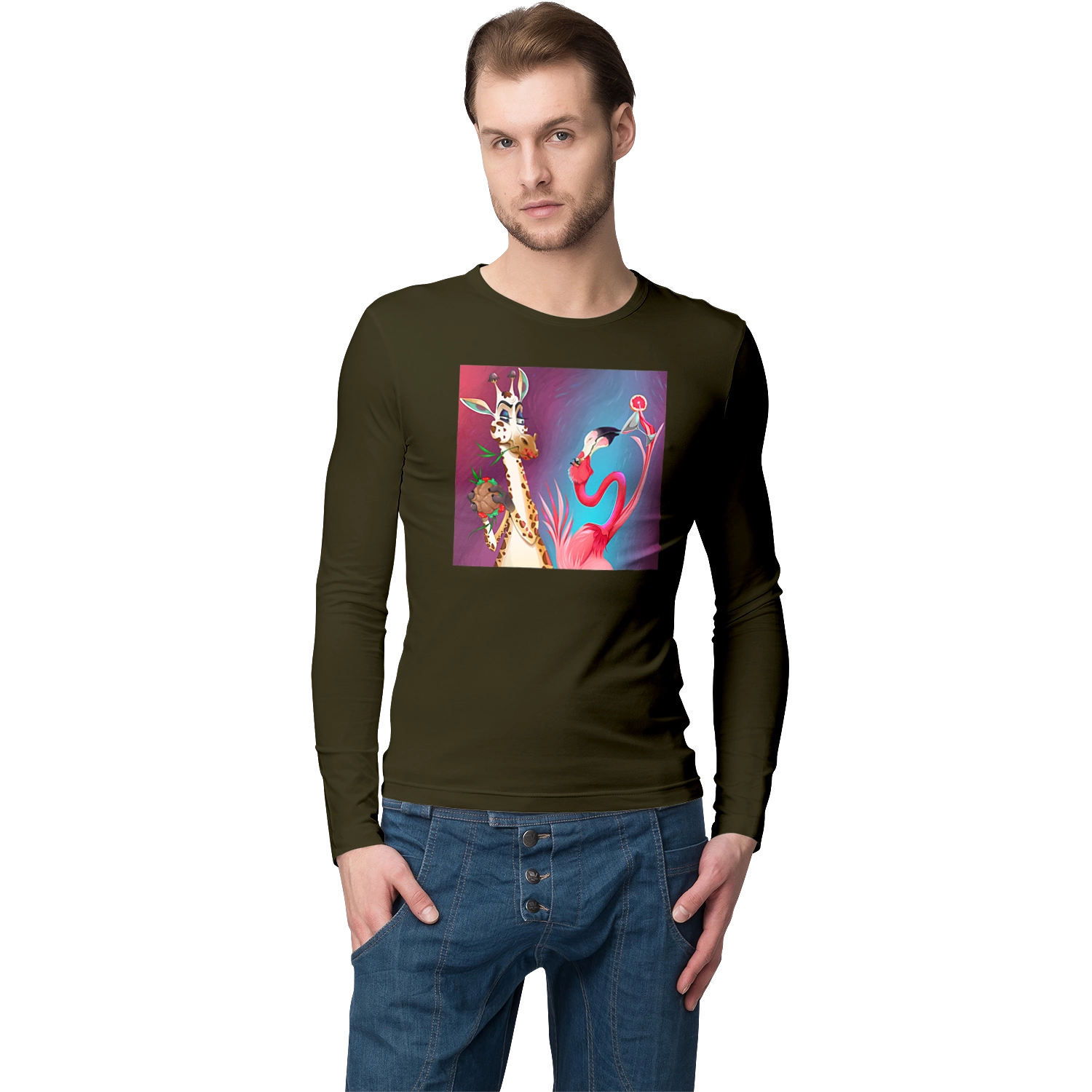 Giraffe And Flamingo At The Party