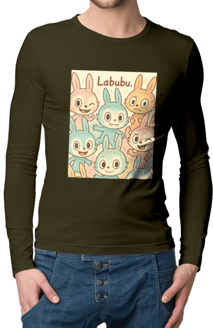 Чоловічий лонгслів з принтом "Лабубу". Безтурботно, грайливо, дизайнперсонажу, каваї, лабубу, милі мистецтво, ніжні відтінки, пастельніквіти, стиль мультфільму, чарівно. 2070702