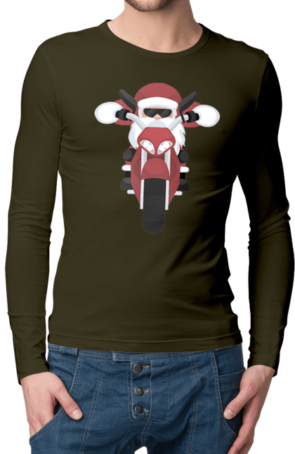 Чоловічий лонгслів з принтом "Санта на мотоциклі". Мотоцикл, новий рік, різдво, санта. 2070702