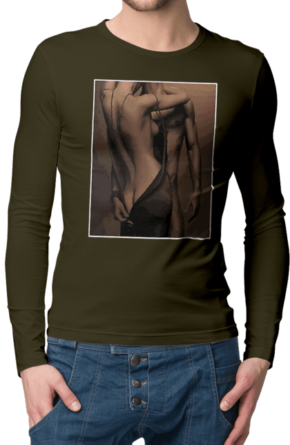 Чоловічий лонгслів з принтом "Інтрига". Взаємність, захоплення, інтрига, любов, неможливо встояти, секс, чоловік і жінка. 2070702