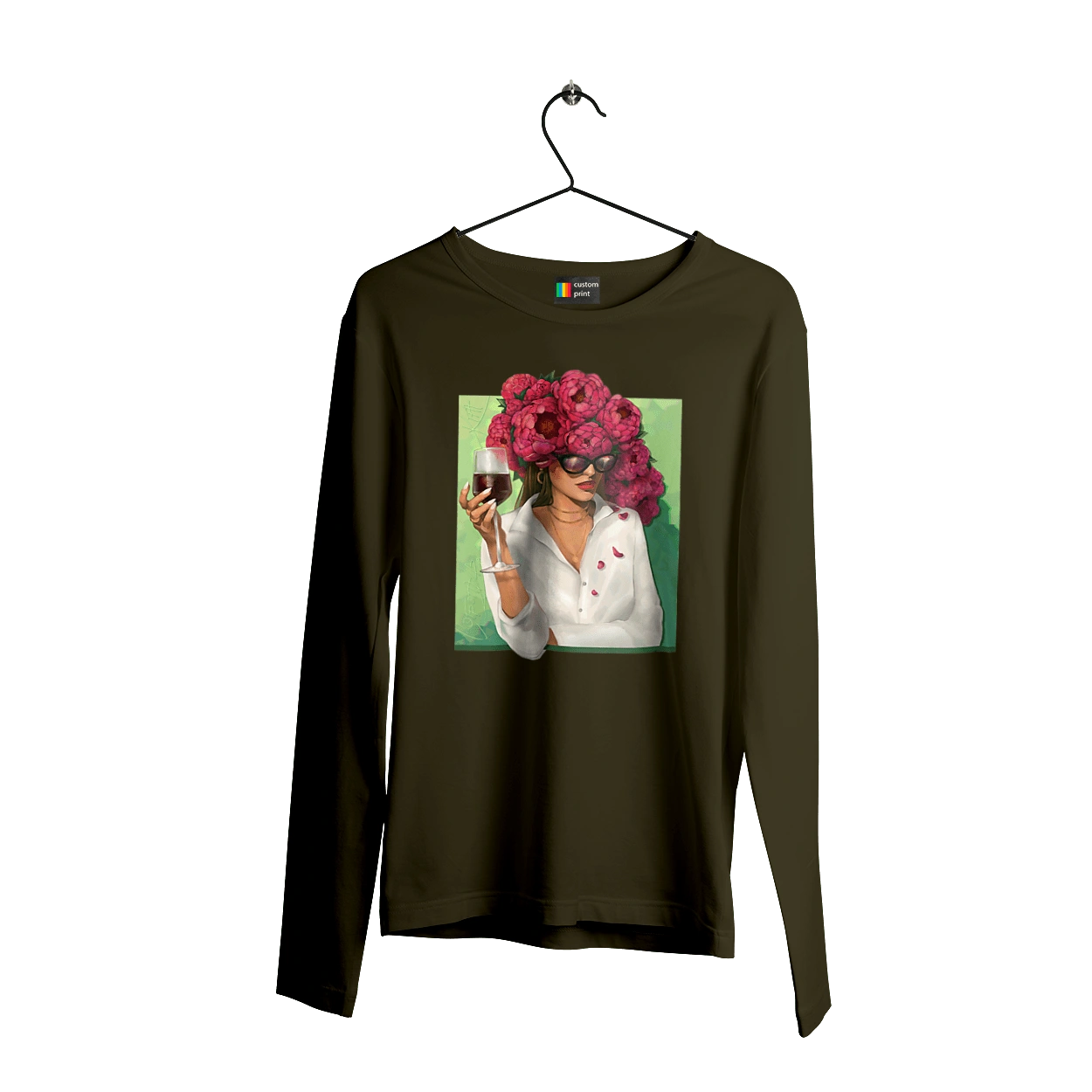 Девушка с пионами и бокалом