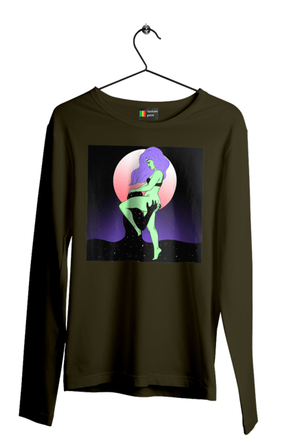 Чоловічий лонгслів з принтом "Зелена Дівчина І Місяць". Інопланетянка, місяць. 2070702