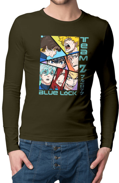 Men's longsleeve with prints Blue Lock. Anime, blue lock, blue prison, manga, sport, sports anime. 2070702