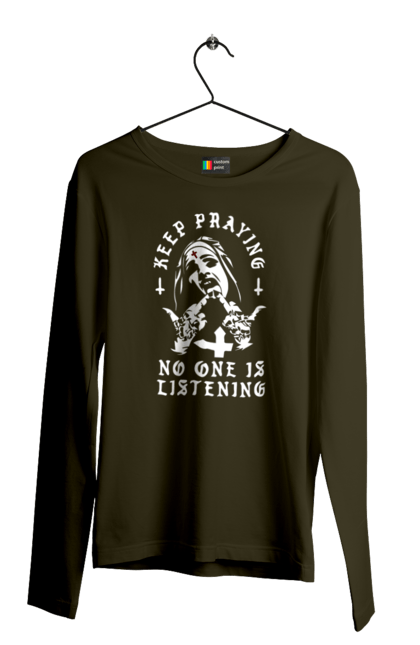 Чоловічий лонгслів з принтом "Монашка фак". Крута, метал, модна, молодіжна, ніхто не слухає, продовжуй молитися, рок, стильна, фак, черниця. 2070702