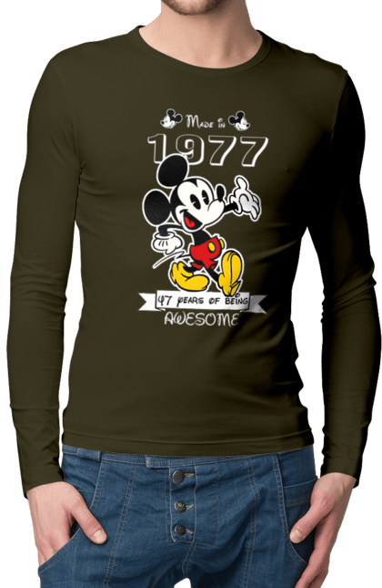 Men's longsleeve with prints Mickey Mouse. Cartoon, disney, mickey, mickey mouse. 2070702