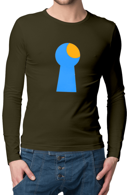Men`s longsleeve with prints Замочная скважина. Castle, cleft, door, interest, key, light through, open the door, well. 2070702