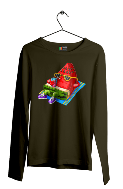 Мужской лонгслив с принтом Арбуз Пьет Коктейль. Арбуз, коктейль, лето. 2070702