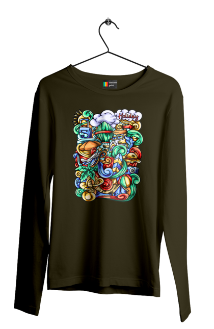 Чоловічий лонгслів з принтом "Канікули відпочинок арт". Відпочинок, канікули, літо, море, пляж, подорож. 2070702