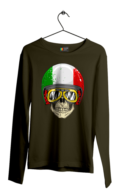 Чоловічий лонгслів з принтом "Череп в мотошоломі". Мото, окуляри, череп, шолом. 2070702