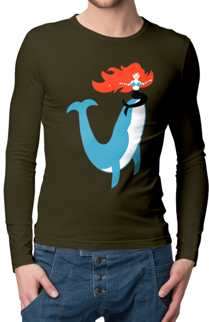 Чоловічий лонгслів з принтом "Русалка І Кит". Кит, море, русалка. 2070702