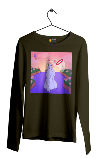 Чоловічий лонгслів з принтом "Фіолетова Дівчина На Полюванні". Гола, дівчина, сачок. 2070702