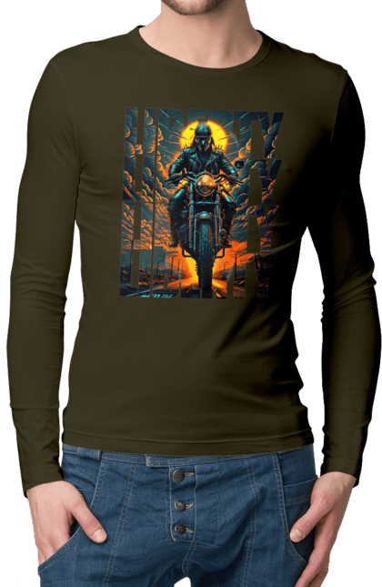 Men`s longsleeve with prints Biker. Biker, freedom, motorcyclist, tourism, travel. 2070702