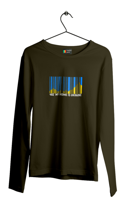Чоловічий лонгслів з принтом "Мій дім це  Україна". Батьківщина, гори, державний знак, мій дім, моя держава, синє небо, україна, штрих код. 2070702