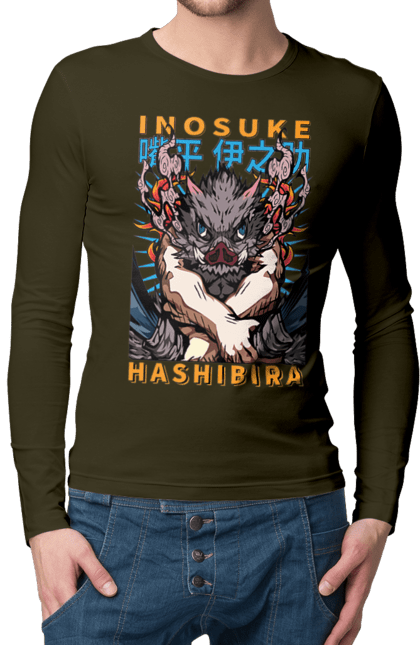 Men's longsleeve with prints Demon Slayer Inosuke. Anime, demon slayer, inosuke, inosuke hashibira, kimetsu no yaiba, manga. 2070702