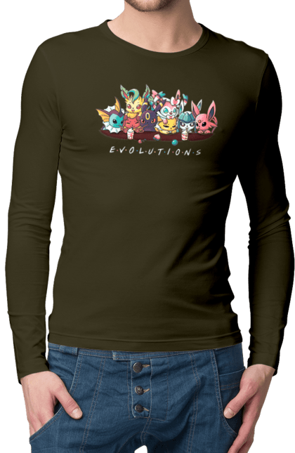Мужской лонгслив с принтом Покемон Эволюция. Аниме, видеоигра, герои видеоигры, для детей, игра, карманный монстр, ловить покемонов, манга, покемон. 2070702