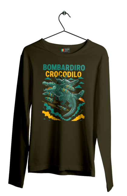 Чоловічий лонгслів з принтом "Bombardino Crocodilo". Bombardino, bombardino crocodilo, crocodilo, бомбардіно крокоділо, крокодил, крокодил літак, крокодил мем, мем, мем бомбардине крокодило. 2070702