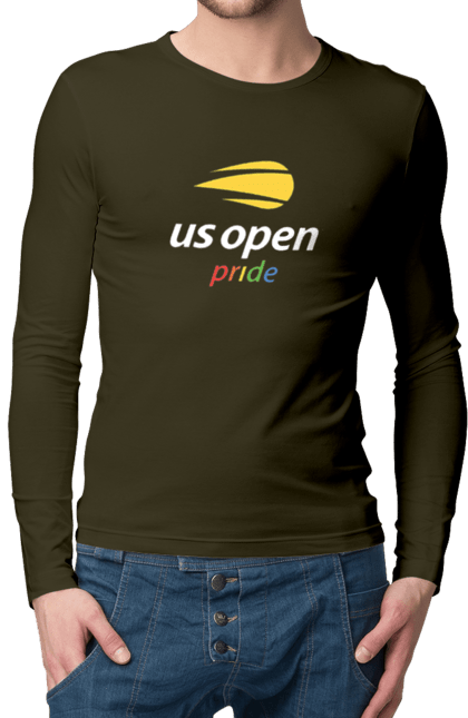 Мужской лонгслив с принтом Теннисный турнир US Open pride. Большой теннис, игроки, мяч, нью йорк, открытый чемпионат, призовой фонд, ракетка, спонсор, хард, чемпионат америки. 2070702