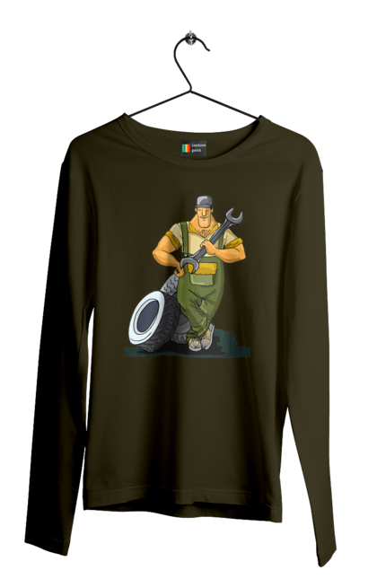 Чоловічий лонгслів з принтом "Автомайстер". Гайковий ключ, колеса, професія. 2070702