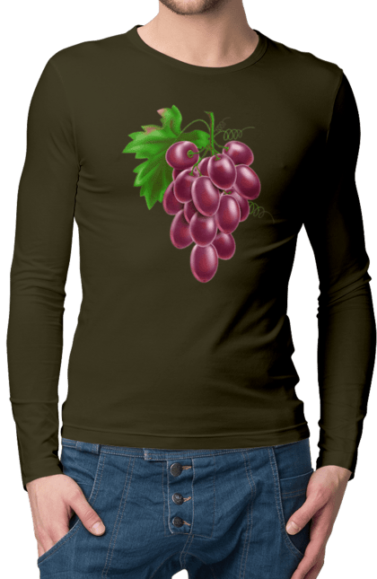 Мужской лонгслив с принтом Виноград. Виноград, фрукт. 2070702