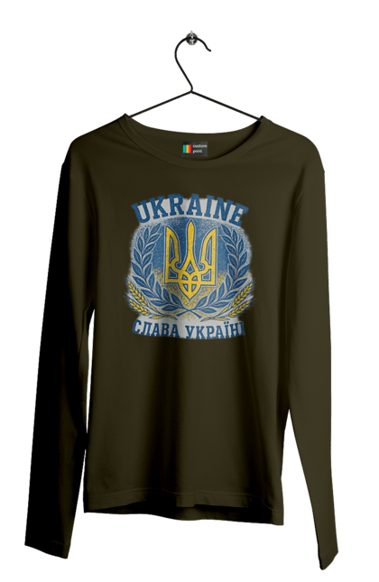 Чоловічий лонгслів з принтом "Слава Україні". Герб україни, героям слава, жовто блакитний, патріотичні, прапор україни, слава україні, тризуб, україна, українська символіка, українські. 2070702