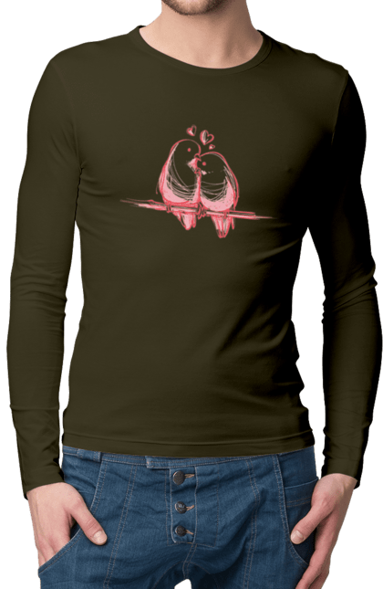 Men`s longsleeve with prints Parrots In Love. Lovers, parrots. 2070702