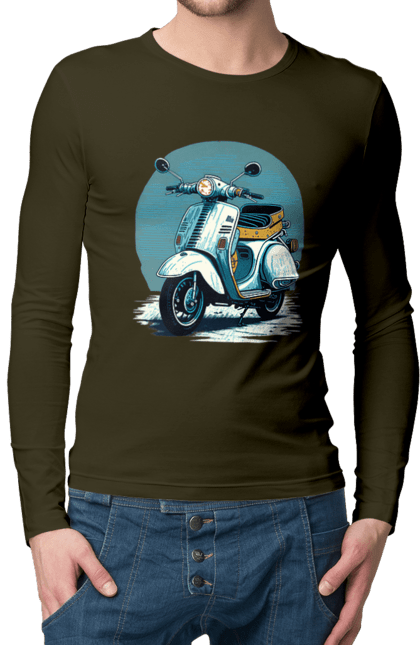 Чоловічий лонгслів з принтом "Мопед". Відпочинок, літо, мопед, скутер, швидкість. 2070702