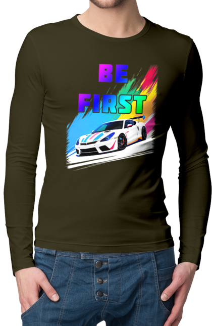 Чоловічий лонгслів з принтом "Гонка". Автомобільний, гонка, спортивна машина, спортивний автомобіль. 2070702