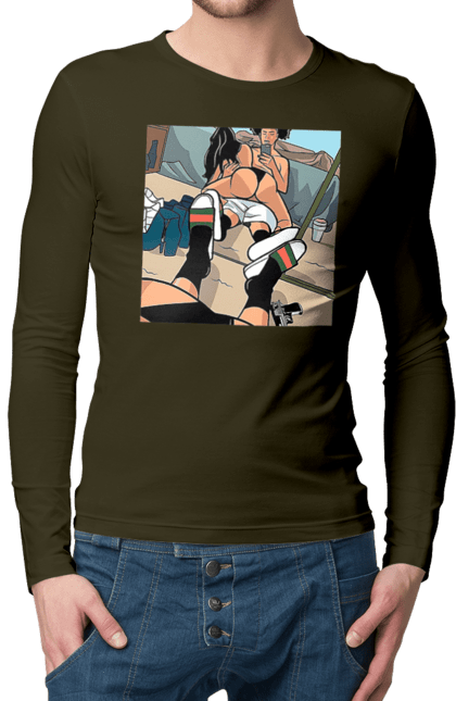 Чоловічий лонгслів з принтом "Голе Селфі У Дзеркалі". Жопа, зверху, селфі. 2070702