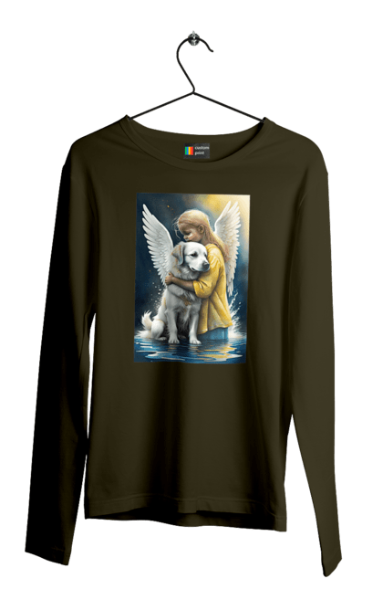 Чоловічий лонгслів з принтом "Дівчинка та собака ангел [память загиблим тваринам]". Дівчинка та собака, крим, нова каховка, память загиблим тваринам, собака ангел, україна, херсон. 2070702