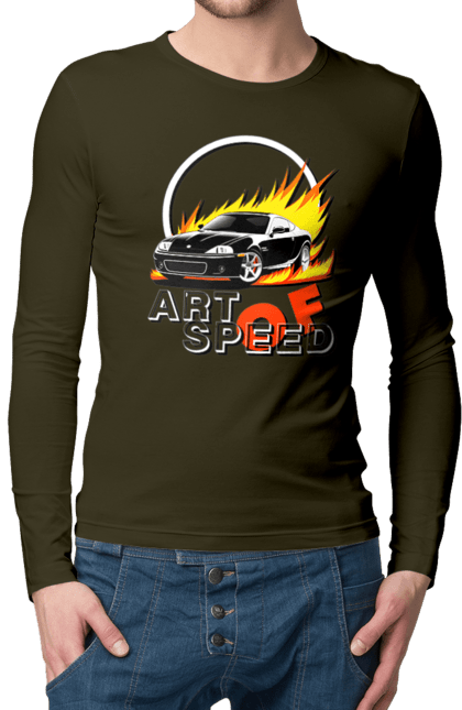 Men`s longsleeve with prints Car on fire. Auto, car on fire, drift, race, speed, sport, sports car. 2070702