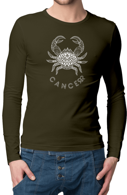 Men`s longsleeve with prints Zodiac Cancer. Cancer, constellation, horoscope, sign, zodiac, zodiac sign. 2070702