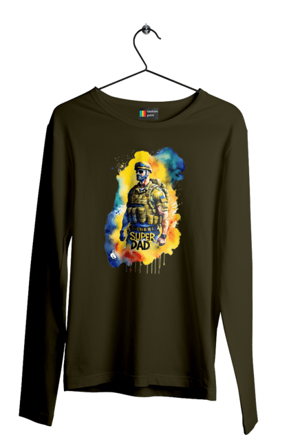 Чоловічий лонгслів з принтом "Супер тато ЗСУ". День батька, день тата, зсу, люблю тата, супер, супер тато, супер тато зсу, тато, тато зсу, україна. 2070702