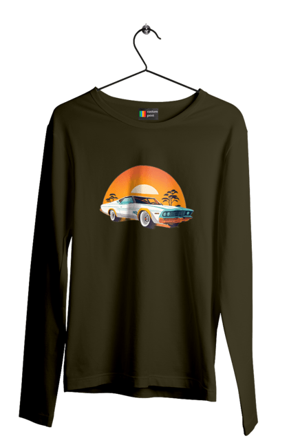 Чоловічий лонгслів з принтом "Гарне авто на закаті". Авто, закат, солнце. 2070702