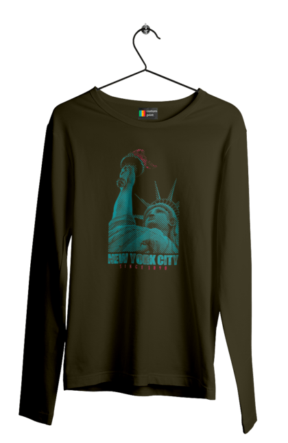 Men's longsleeve with prints New York City. America, big apple, cities, new york, states, statue of liberty, tourism, usa. 2070702